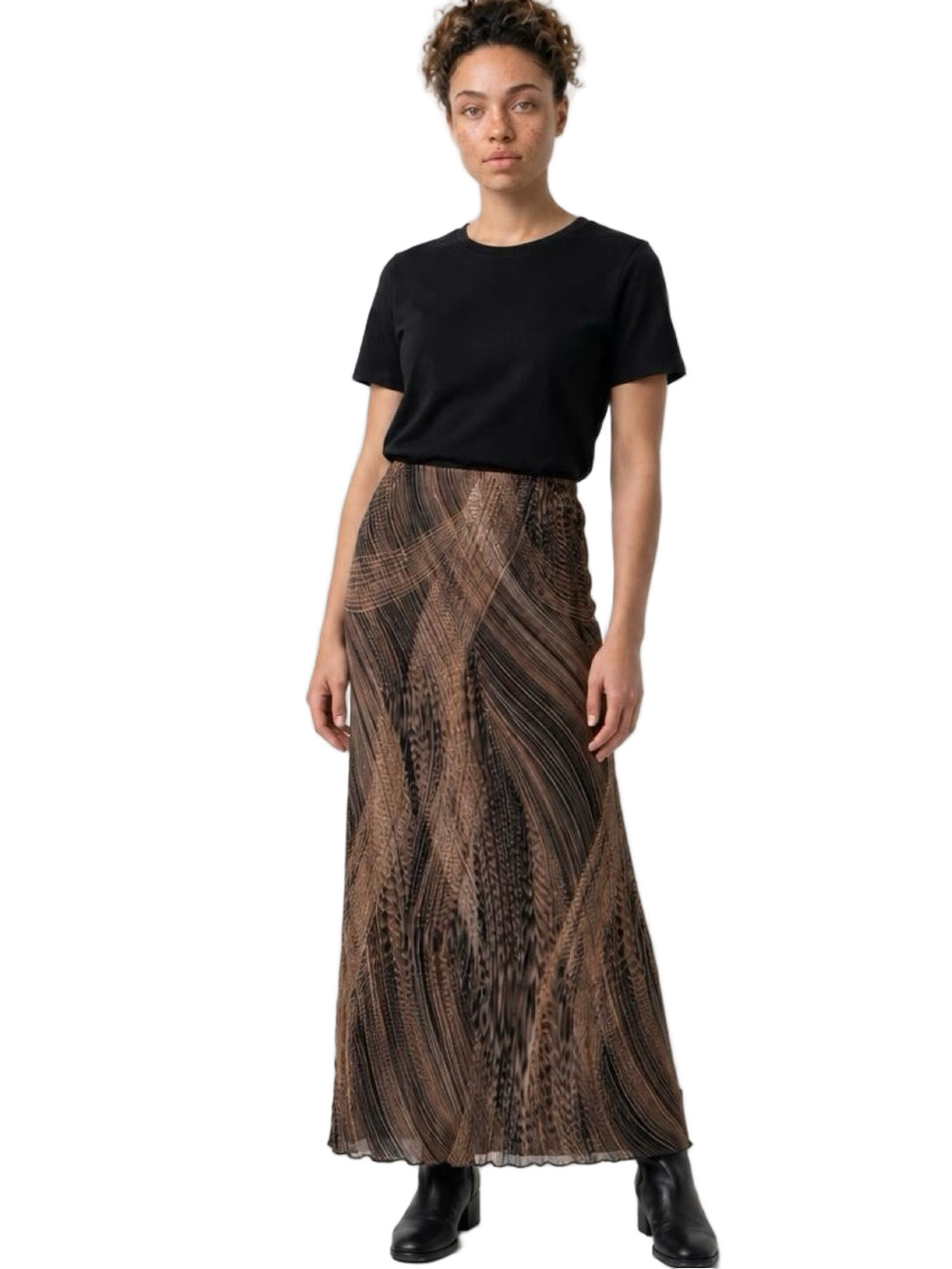 MUSE Maxi Skirt Micro Pleats Pull On Geometric Brown Black Tan Women Size 12